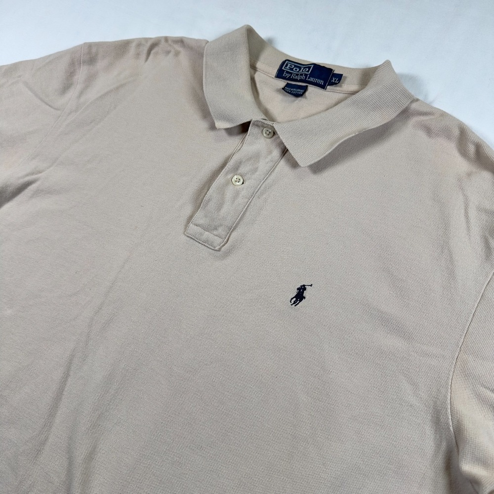 Polo Ralph Lauren Shirt Men's XL Tan Classic Polo Navy Rugby Pony Short Sleeve